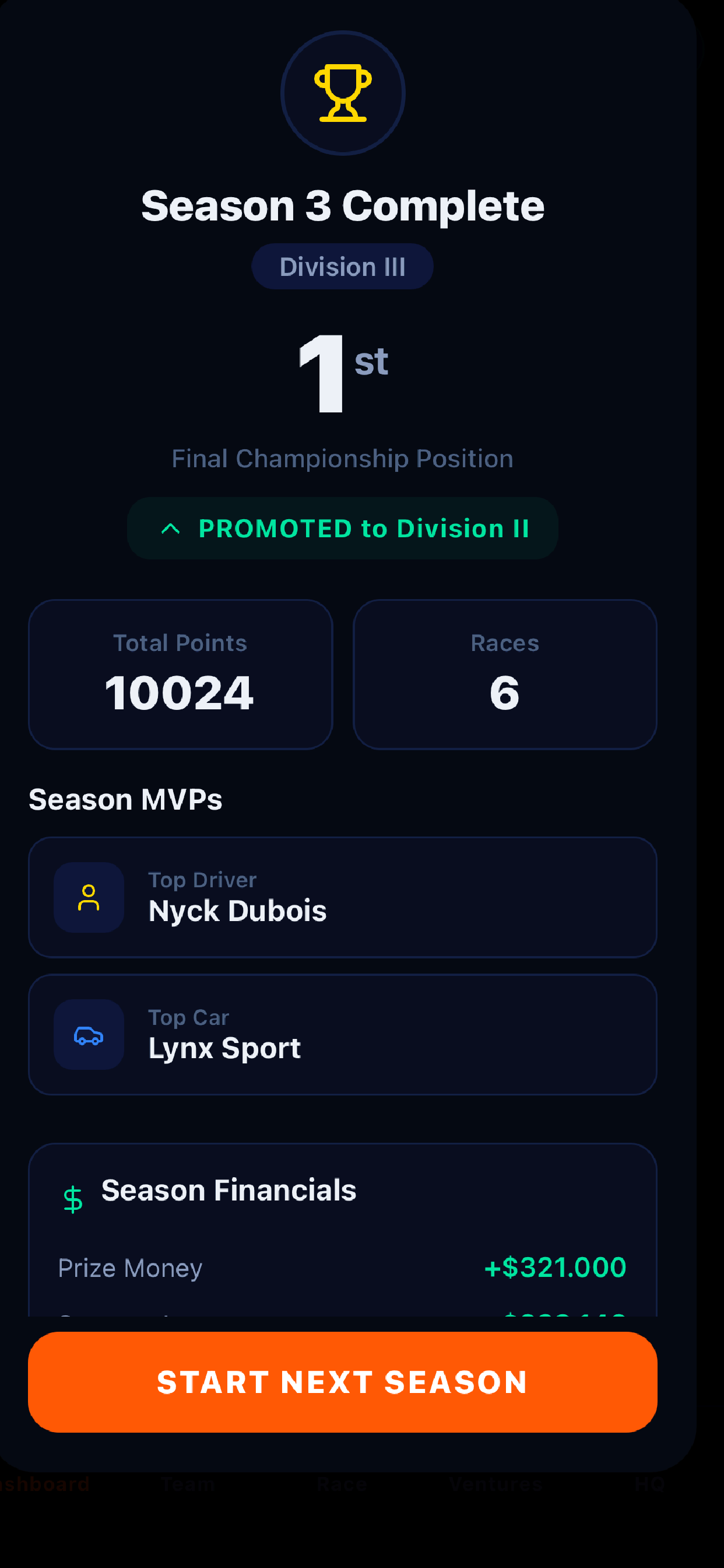Progression screen